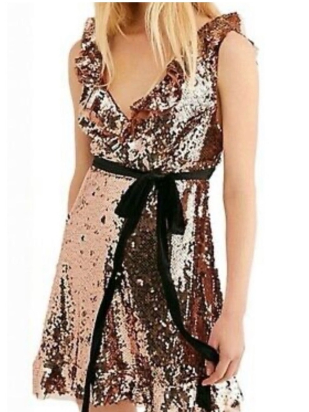 Free People Copper Sequin Open-Back Mini Dress